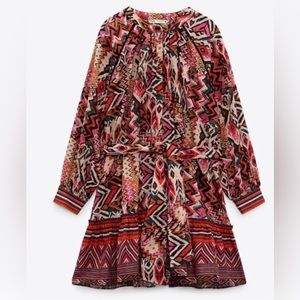 ZARA TRIBAL PRINT SLEEVED MINI DRESS SIZE SMALL